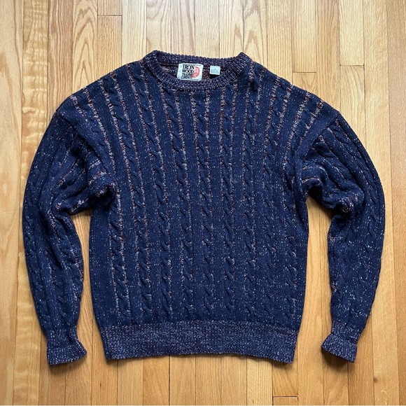 Vintage Iron Wood Trading Company Men’s Cable Knit Crewneck Sweater Large Blue - Picture 1 of 3
